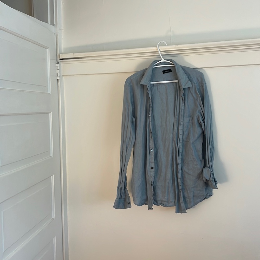 Baby blue linen button down